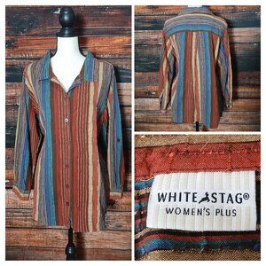 White Stag Vintage Top Plus Size 18W 20W Bohemian Textured Cotton Button Front